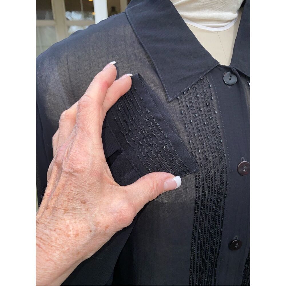 Carole Little Sheer Tunic/Blouse Black Sz.16 Beaded Evening Party Dressy - Picture 6 of 8